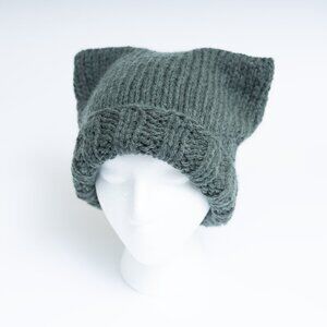 Adult or Teen Hand Knit Chunky Cat Ear Beanie Winter hat in Green